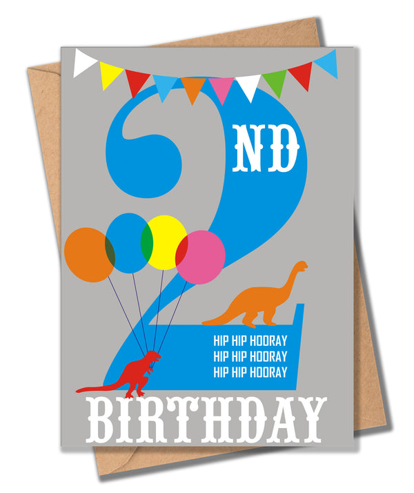 Birthday Card, Blue Age 2, 2nd Birthday, Hip Hip Hooray