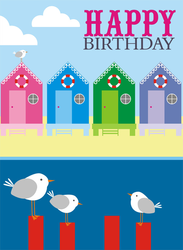 Birthday Card, Beach Huts, Happy Birthday