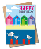 Birthday Card, Beach Huts, Happy Birthday