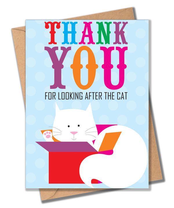 Thank You Card, Cat and Present, Thank you for looking after the Cat