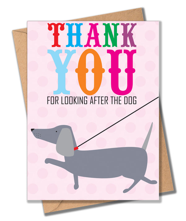 Thank You Card, Dog on Lead, Thank you for looking after the Dog