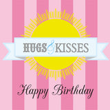 Birthday Card, Sun and Pink Stripes, Hugs and Kisses Happy Birthday