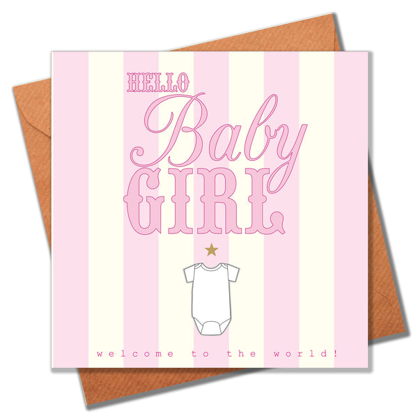 Baby Card, Pink Stripes, Hello Baby Girl