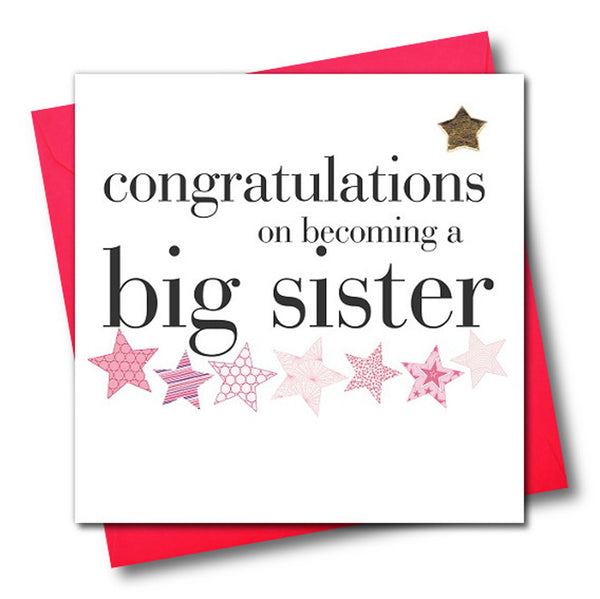 Baby Card, Congratulations big sister, Embellished with a padded star