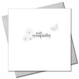 Sympathy Card, Sorry Thinking of you, White Flowers fabric butterfly Embellished