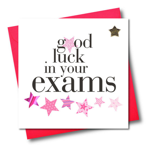 Exam Good Luck Card, Pink Stars, Embellished with a padded star