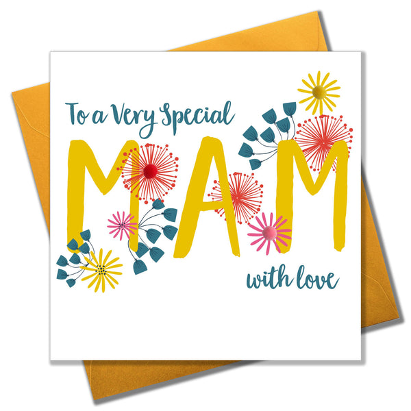 Birthday Card, Mam, Very Special Mam, Embellished with pom-poms