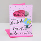 Mother's Day Card, Globe, best mum, See through acetate window