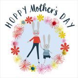 Mother's Day Card, Mummy Bunny, Boy Blue, Embellished with pompoms