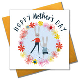 Mother's Day Card, Mummy Bunny, Boy Blue, Embellished with pompoms