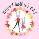 Mother's Day Card, Mummy Bunny, Girl Pink, Embellished with colourful pompoms