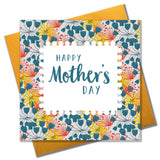 Mother's Day Card, Floral Pattern, Embellished with colourful pompoms