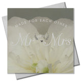 Wedding Card, White Peonie, Mr and Mrs , Embossed and Foiled text