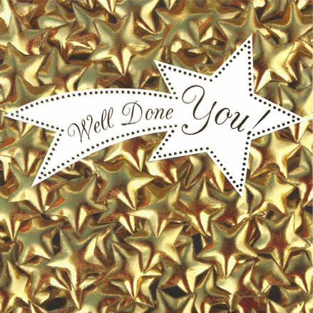 Congratulations Card, Gold Star, Well Done You, Embossed and Foiled text