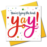 Wedding Engagement Card, Tying the Knot Yay! Embellished with colourful pompoms