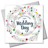 Wedding Card, Flowers, Congratulations, Embellished with colourful pompoms
