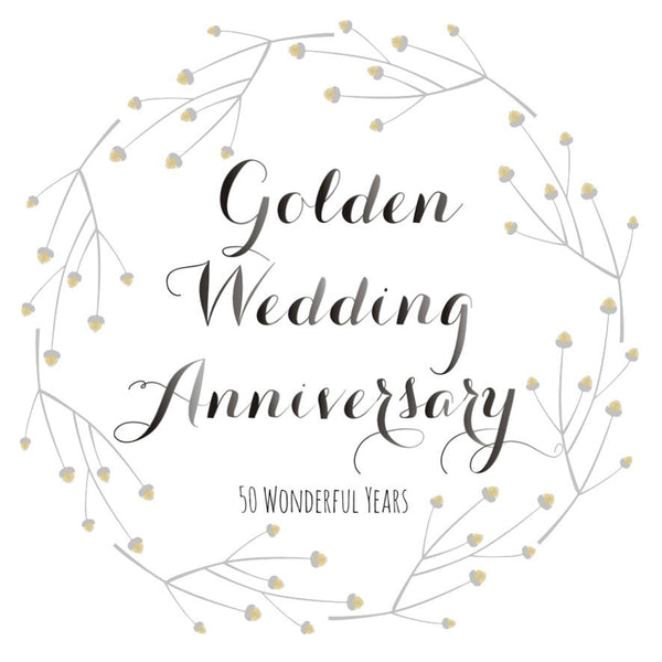 Wedding Card, Gold Flowers, Golden Wedding Anniversary