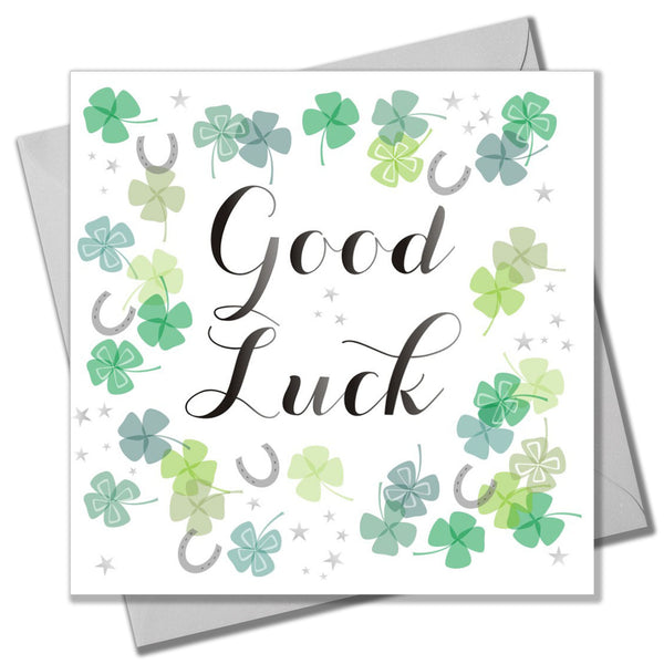 Good Luck Card, Horseshoe and Four Leaf Clover