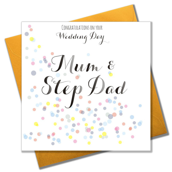 Wedding Congratulations Card, Mum and Step Dad, Colourful Dots