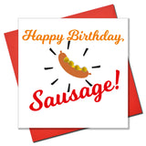 Birthday Card, Hello Sausage, Embellished with colourful pompoms