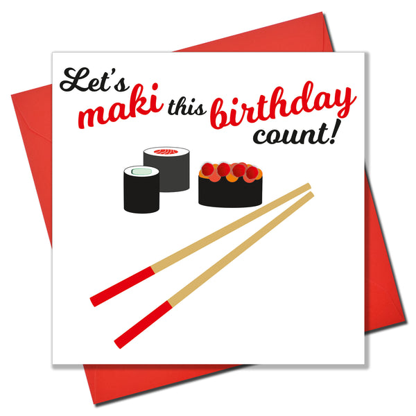 Birthday Card, Maki This Birthday Count, Sushi Embellished with colourful pompoms