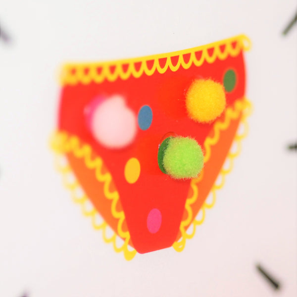 Birthday or Congratulations Card, Party Pants, Embellished with colourful pompoms