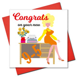 New Job Congratulations Card, 9-5 Dolly, Embellished with colourful pompoms