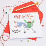 Congratulations and Good Luck Card, Off to Uni, Embellished with pompoms