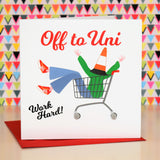 Congratulations and Good Luck Card, Off to Uni, Embellished with pompoms