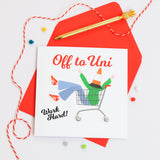 Congratulations and Good Luck Card, Off to Uni, Embellished with pompoms