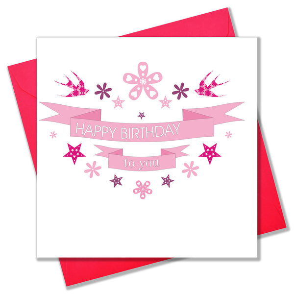 Birthday Card, Pink Banner, Happy Birthday to you