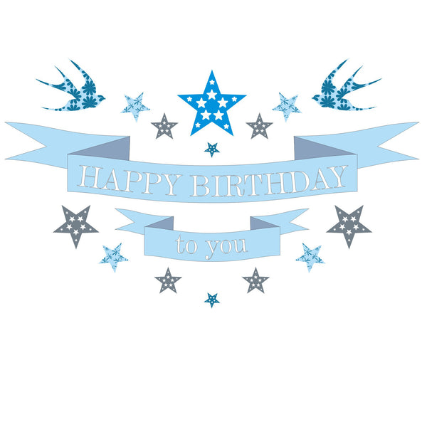Birthday Card, Blue Banners, Happy Birthday to you