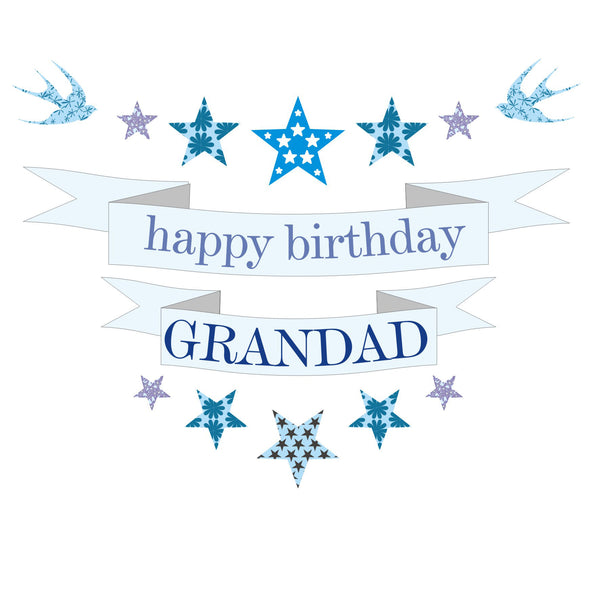 Birthday Card, Blue Stars, Happy Birthday Grandad