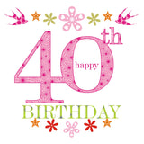 Birthday Card, Pink Age 40, Happy 40th Birthday