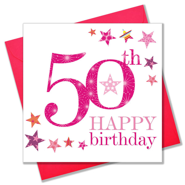 Birthday Card, Pink Age 50, Happy 50th Birthday