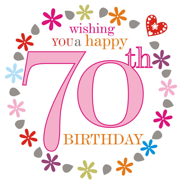 Birthday Card, Pink Age 70, wishing you a Happy 70th Birthday