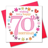 Birthday Card, Pink Age 70, wishing you a Happy 70th Birthday