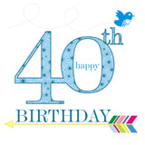 Birthday Card, Blue Age 40, Happy 40th Birthday