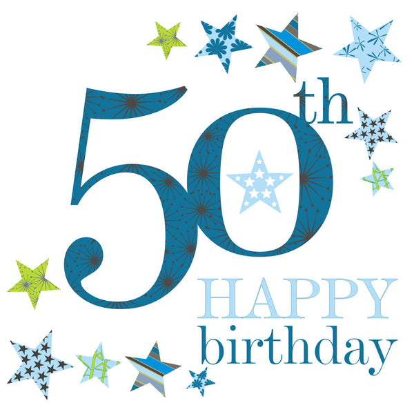 Birthday Card, Blue Age 50, Happy 50th Birthday