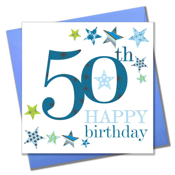 Birthday Card, Blue Age 50, Happy 50th Birthday
