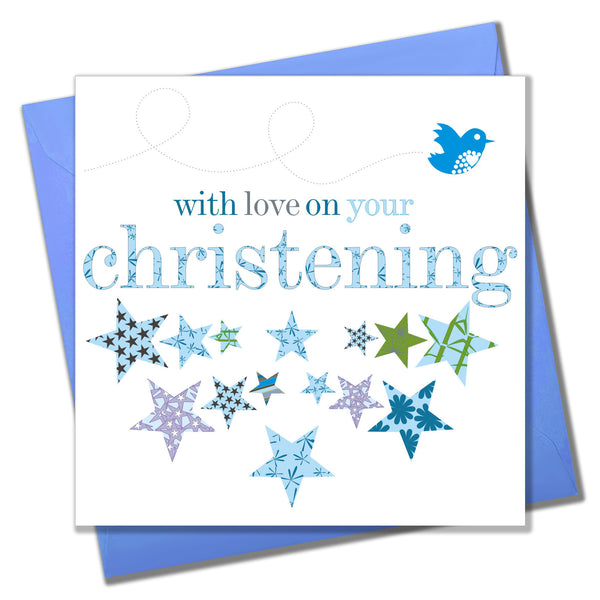 Baby Card, Blue Stars, with love on your Christening