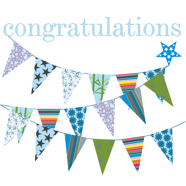 Congratulations Card, Blue Bunting and Star, Congratulations