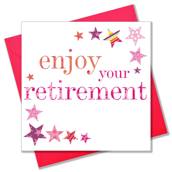 Congratulations and Good Luck Card, Pink Stars, enjoy your Retirement