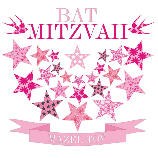 Religious Occassions Card, Pink Stars, Bat Mitzvah