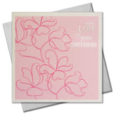 Birthday Card, Line flowers, Embossed and Foiled text