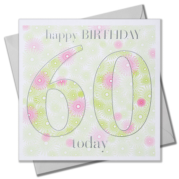 Birthday Card, Age 60, 60th, Embossed and Foiled text