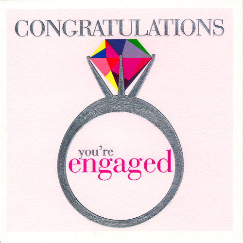 Wedding Card, Ring, Congratulations you're Engaged, Embossed and Foiled text