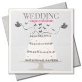 Wedding Card, Cake and Birds, Wedding Congratulations, Embossed and Foiled text