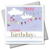 Birthday Card, Flags, With Love on your Birthday, Embossed and Foiled text