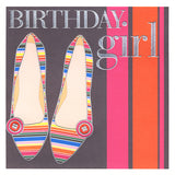 Birthday Card, Shoes, Birthday Girl, Embossed and Foiled text
